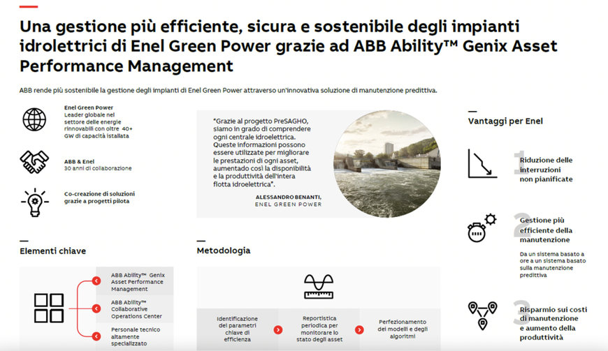 LA TECNOLOGIA DIGITALE DI ABB RENDE POSSIBILE LA MANUTENZIONE PREDITTIVA DEGLI IMPIANTI IDROELETTRICI DI ENEL GREEN POWER